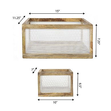 Fallon Modern Minimalist Handmade Wooden Metal Nesting Storage Baskets (Set of 3)