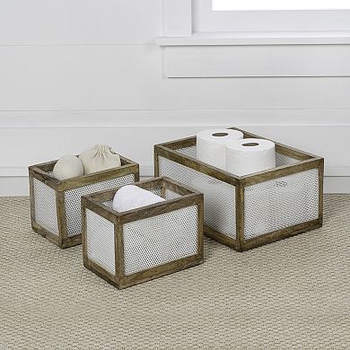 Fallon Modern Minimalist Handmade Wooden Metal Nesting Storage Baskets (Set of 3)