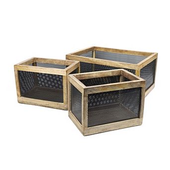 Fallon Modern Minimalist Handmade Wooden Metal Nesting Storage Baskets (Set of 3)