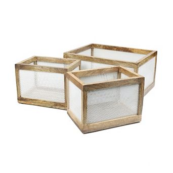 Fallon Modern Minimalist Handmade Wooden Metal Nesting Storage Baskets (Set of 3)