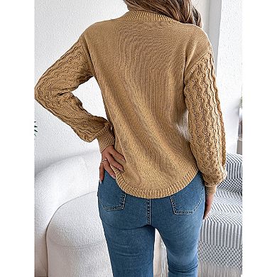 Women's Winter Casual Solid Color Twist Lantern Sleeve Irregular Sweater Crewneck Pullover