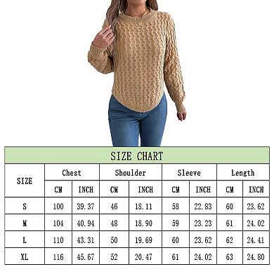 Women's Winter Casual Solid Color Twist Lantern Sleeve Irregular Sweater Crewneck Pullover
