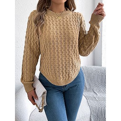 Women's Winter Casual Solid Color Twist Lantern Sleeve Irregular Sweater Crewneck Pullover