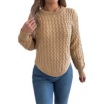 Women's Winter Casual Solid Color Twist Lantern Sleeve Irregular Sweater Crewneck Pullover