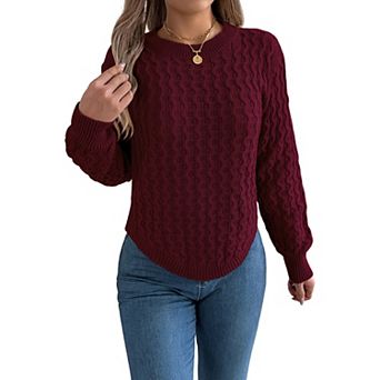 Women's Winter Casual Solid Color Twist Lantern Sleeve Irregular Sweater Crewneck Pullover