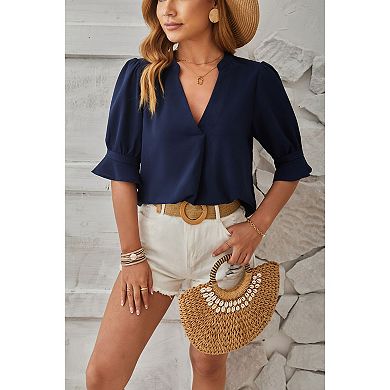 Womens Casual Shorts Sleeve Shirts V Neck Tops Loose Fit Slim Fit Ladies Work Dressy Blouses