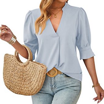 Womens Casual Shorts Sleeve Shirts V Neck Tops Loose Fit Slim Fit Ladies Work Dressy Blouses