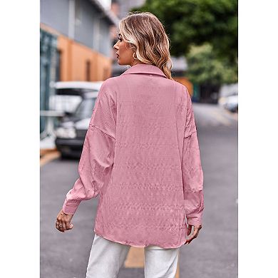 Womens Long Sleeve Textured Shirts Loose Fit Casual Button Down Blouse Fall Outfits