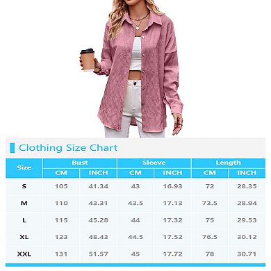 Womens Long Sleeve Textured Shirts Loose Fit Casual Button Down Blouse Fall Outfits