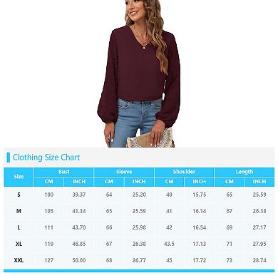 Swiss Dot Tops for Women Lantern Sleeve V Neck Chiffon Blouses