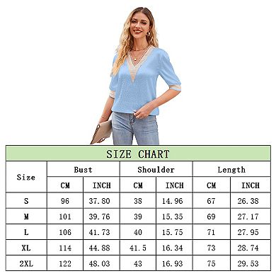 Womens Blouses Dressy Casual Tops Lace Patchwork V-Neck Pullover 3/4 Length Sleeve Shirts
