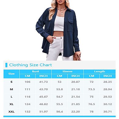 Womens Fashion Long Sleeve Button Down Business Office Shirts Solid Color Blouse Tops with Pockets