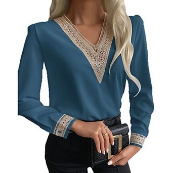 Womens Elegant Chiffon Blouse Ruffle Long Sleeve Pullover Fashion Shirt Lace Collar Casual Tops
