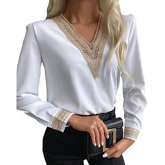 Womens Elegant Chiffon Blouse Ruffle Long Sleeve Pullover Fashion Shirt Lace Collar Casual Tops