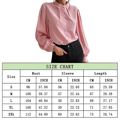 Women's Elegant Button Down Blouse Long Sleeve Stand Collar Lantern Sleeve Top