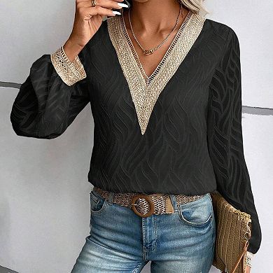 Elegant Chiffon Blouse Womens Ruffle Long Sleeve Sweet Fashion Shirt Lace Collar Soft Casual Tops