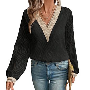 Elegant Chiffon Blouse Womens Ruffle Long Sleeve Sweet Fashion Shirt Lace Collar Soft Casual Tops