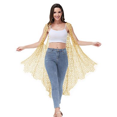 Women's Boho Crochet Long Vest Top Sleeveless Lace Cardigan