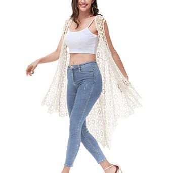Women's Boho Crochet Long Vest Top Sleeveless Lace Cardigan