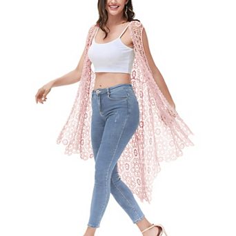 Women's Boho Crochet Long Vest Top Sleeveless Lace Cardigan