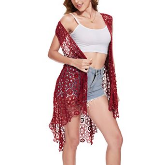 Women's Boho Crochet Long Vest Top Sleeveless Lace Cardigan