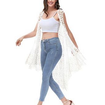Women's Boho Crochet Long Vest Top Sleeveless Lace Cardigan