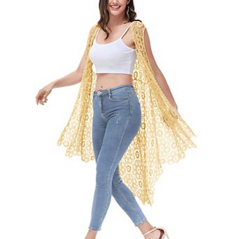 Women's Boho Crochet Long Vest Top Sleeveless Lace Cardigan