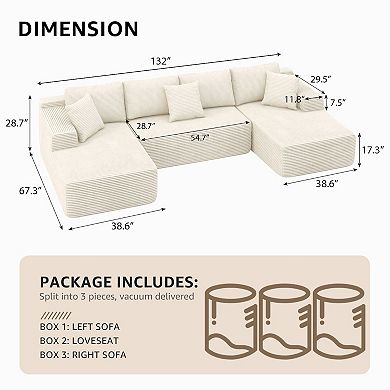 U shape Cloud Sectional Couch Chaise,Modern Modular Sofa with Deep Seat