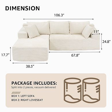 Left hand facing Cloud Sectional Couch Chaise,Modern Modular Sofa with Deep Seat