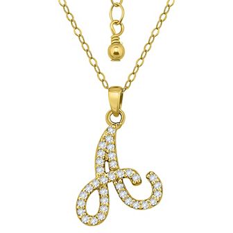 Aleure Precioso Sterling Silver Cubic Zirconia Script Initial Pendant Necklace