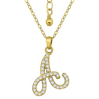 Aleure Precioso Sterling Silver Cubic Zirconia Script Initial Pendant Necklace