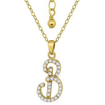 Aleure Precioso Sterling Silver Cubic Zirconia Script Initial Pendant Necklace