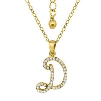 Aleure Precioso Sterling Silver Cubic Zirconia Script Initial Pendant Necklace