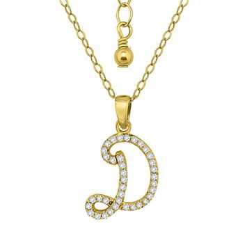 Aleure Precioso Sterling Silver Cubic Zirconia Script Initial Pendant Necklace