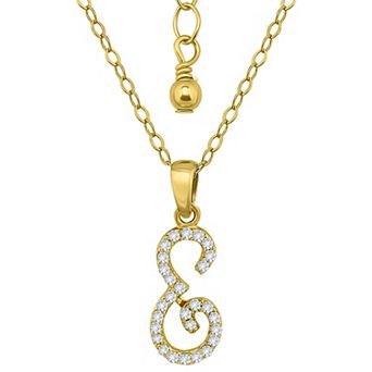 Aleure Precioso Sterling Silver Cubic Zirconia Script Initial Pendant Necklace
