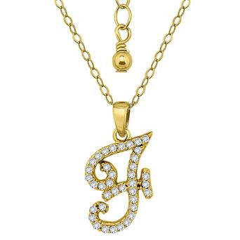 Aleure Precioso Sterling Silver Cubic Zirconia Script Initial Pendant Necklace