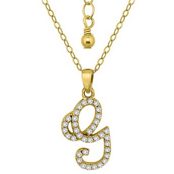 Aleure Precioso Sterling Silver Cubic Zirconia Script Initial Pendant Necklace