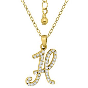 Aleure Precioso Sterling Silver Cubic Zirconia Script Initial Pendant Necklace