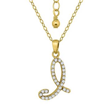 Aleure Precioso Sterling Silver Cubic Zirconia Script Initial Pendant Necklace