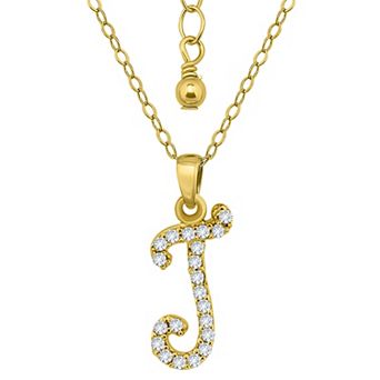 Aleure Precioso Sterling Silver Cubic Zirconia Script Initial Pendant Necklace