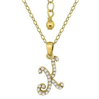 Aleure Precioso Sterling Silver Cubic Zirconia Script Initial Pendant Necklace