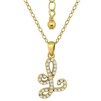 Aleure Precioso Sterling Silver Cubic Zirconia Script Initial Pendant Necklace