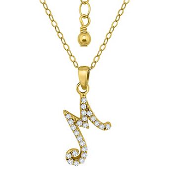 Aleure Precioso Sterling Silver Cubic Zirconia Script Initial Pendant Necklace
