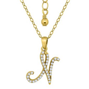 Aleure Precioso Sterling Silver Cubic Zirconia Script Initial Pendant Necklace