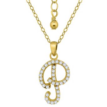 Aleure Precioso Sterling Silver Cubic Zirconia Script Initial Pendant Necklace