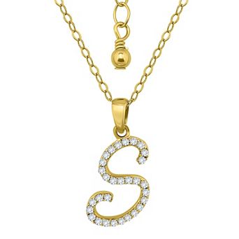 Aleure Precioso Sterling Silver Cubic Zirconia Script Initial Pendant Necklace