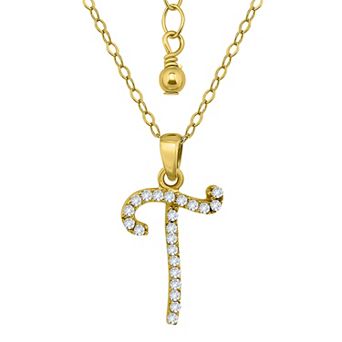 Aleure Precioso Sterling Silver Cubic Zirconia Script Initial Pendant Necklace