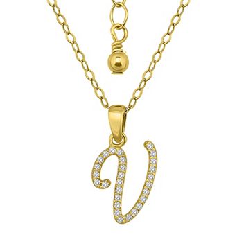 Aleure Precioso Sterling Silver Cubic Zirconia Script Initial Pendant Necklace