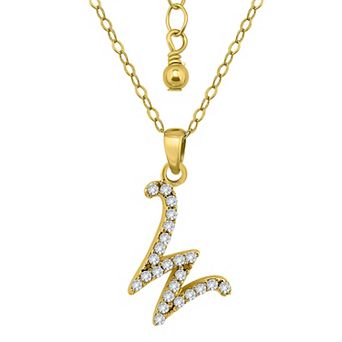 Aleure Precioso Sterling Silver Cubic Zirconia Script Initial Pendant Necklace