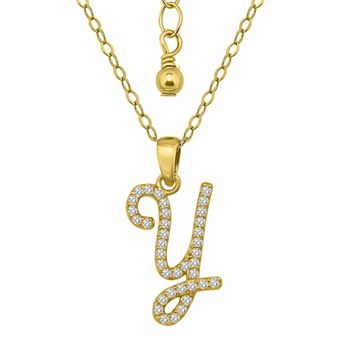 Aleure Precioso Sterling Silver Cubic Zirconia Script Initial Pendant Necklace